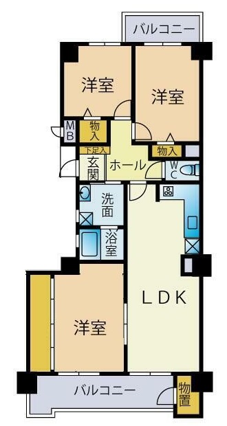 間取り 3LDK 全居室収納あり