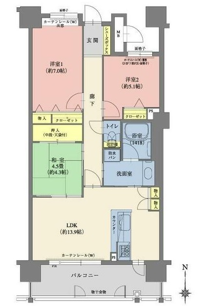 間取り 3LDK 全居室収納付き